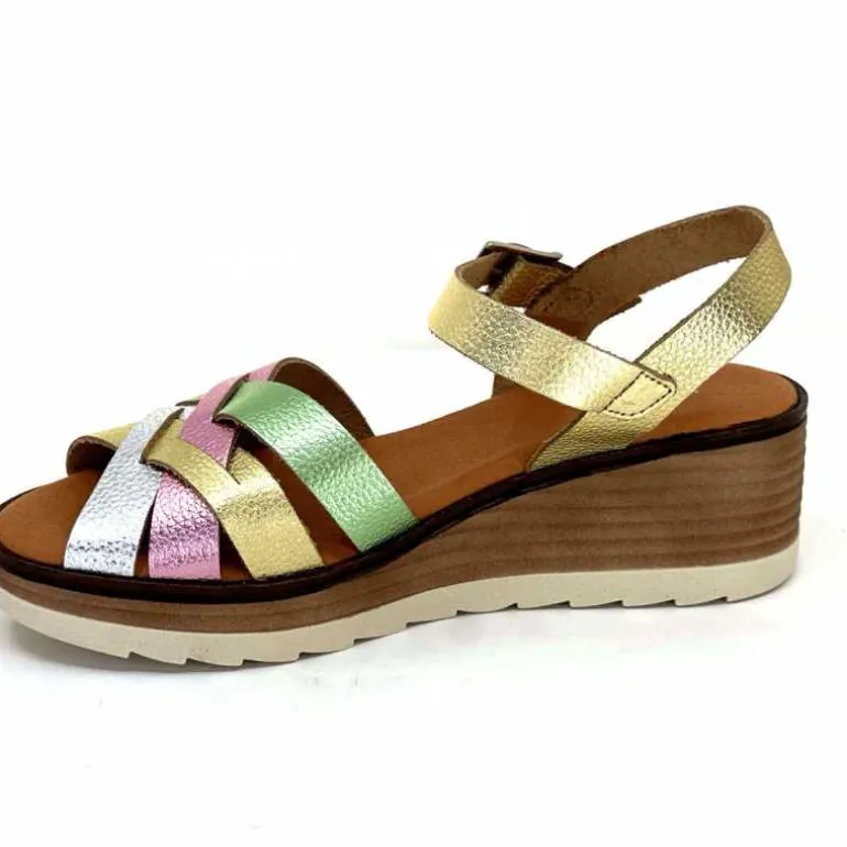 Ivoire0375a Sandales Compensées Ivoire Rene Cuir Métal Or Rose Vert Argent Cheap