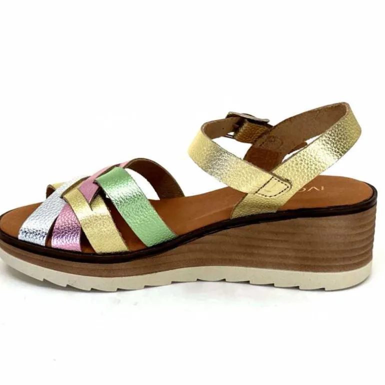 Ivoire0375a Sandales Compensées Ivoire Rene Cuir Métal Or Rose Vert Argent Cheap