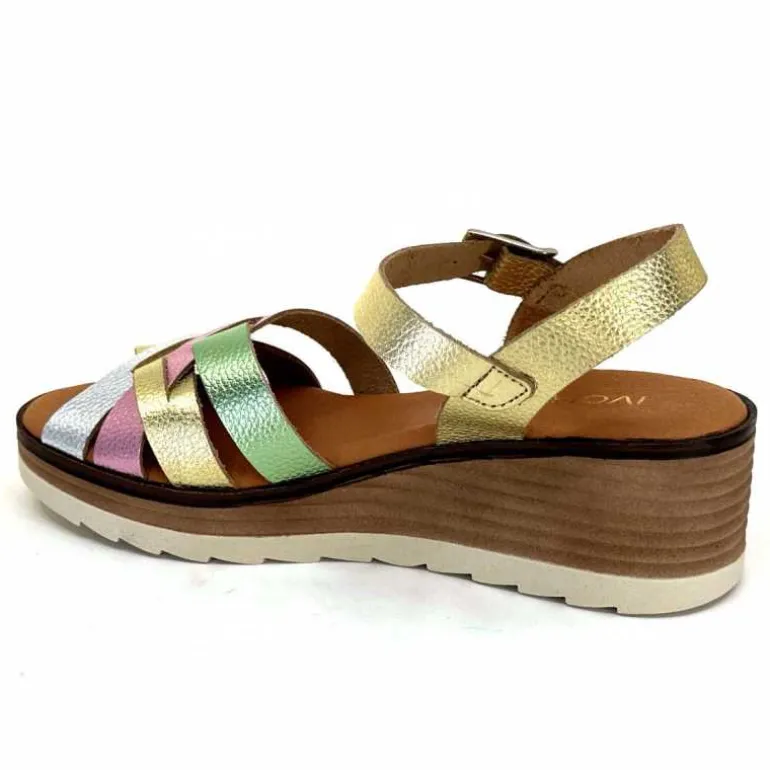 Ivoire0375a Sandales Compensées Ivoire Rene Cuir Métal Or Rose Vert Argent Cheap