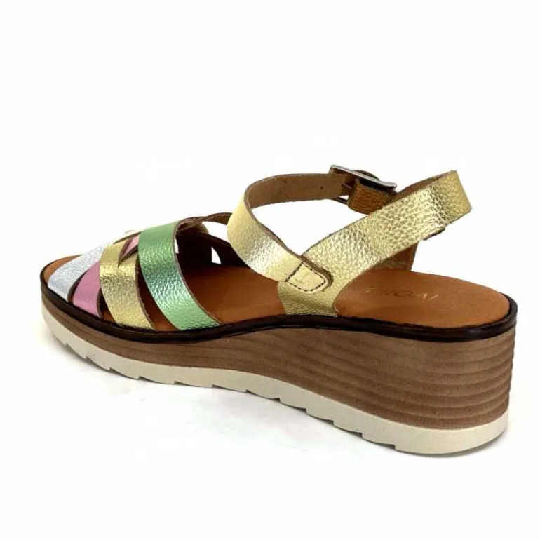 Ivoire0375a Sandales Compensées Ivoire Rene Cuir Métal Or Rose Vert Argent Cheap