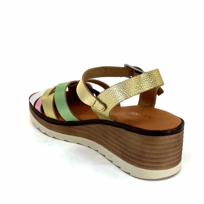 Ivoire0375a Sandales Compensées Ivoire Rene Cuir Métal Or Rose Vert Argent Cheap