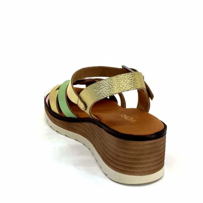 Ivoire0375a Sandales Compensées Ivoire Rene Cuir Métal Or Rose Vert Argent Cheap