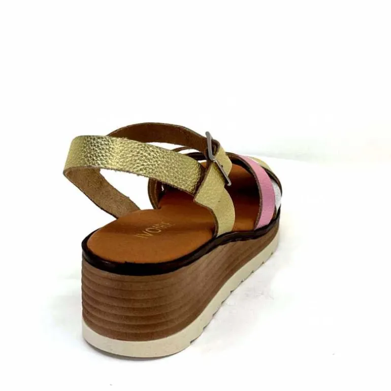 Ivoire0375a Sandales Compensées Ivoire Rene Cuir Métal Or Rose Vert Argent Cheap