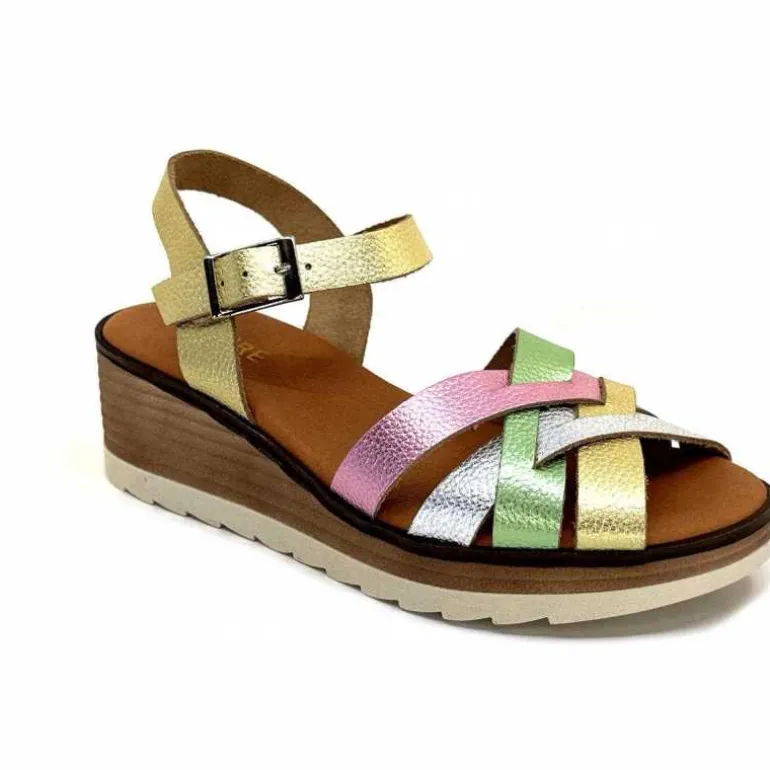 Ivoire0375a Sandales Compensées Ivoire Rene Cuir Métal Or Rose Vert Argent Cheap
