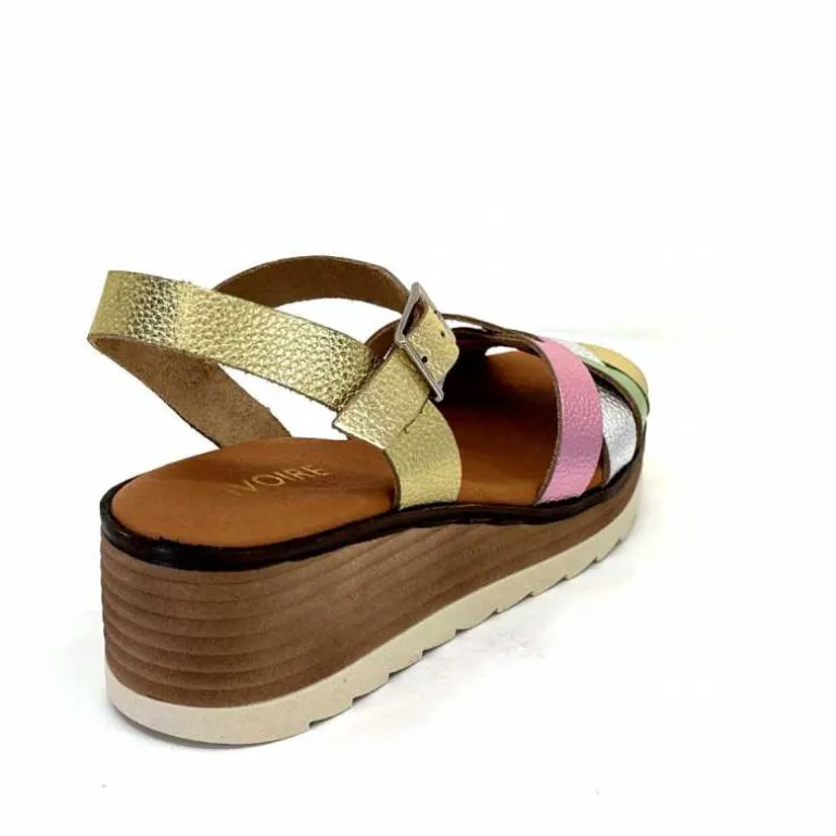 Ivoire0375a Sandales Compensées Ivoire Rene Cuir Métal Or Rose Vert Argent Cheap