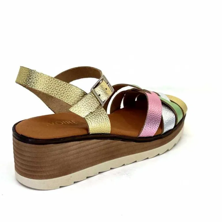 Ivoire0375a Sandales Compensées Ivoire Rene Cuir Métal Or Rose Vert Argent Cheap