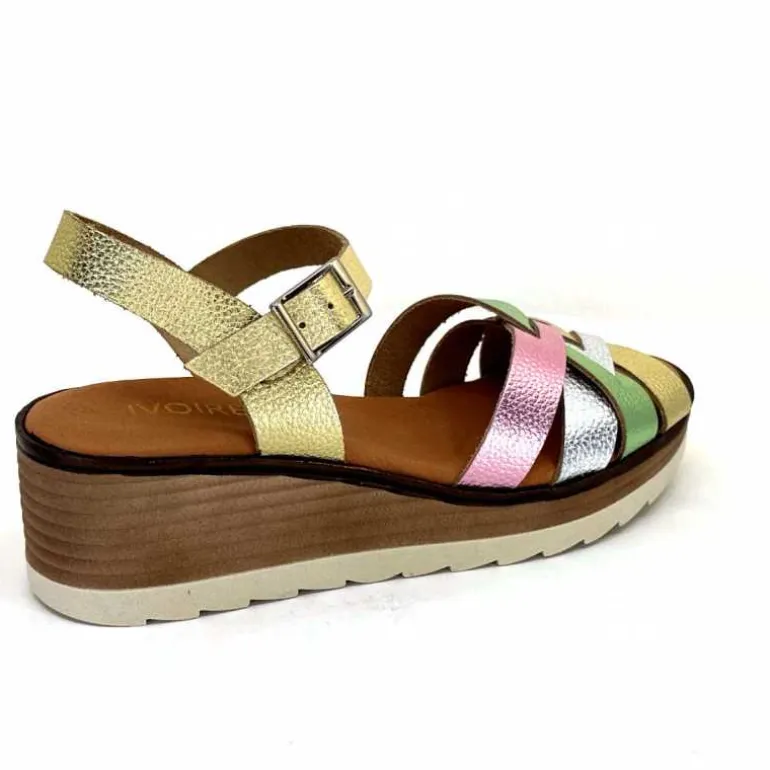 Ivoire0375a Sandales Compensées Ivoire Rene Cuir Métal Or Rose Vert Argent Cheap