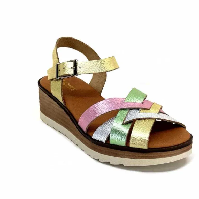 Ivoire0375a Sandales Compensées Ivoire Rene Cuir Métal Or Rose Vert Argent Cheap