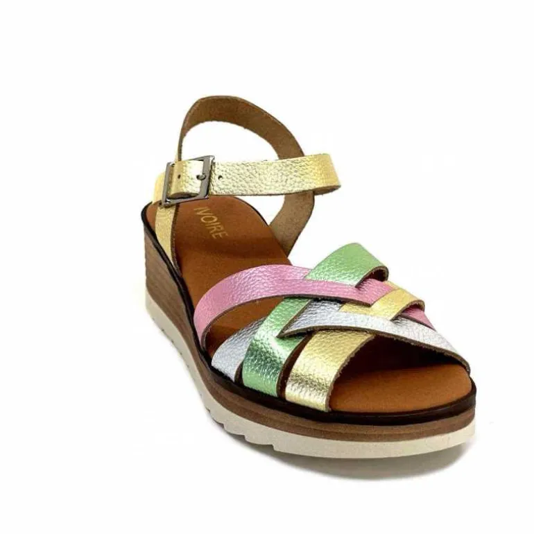 Ivoire0375a Sandales Compensées Ivoire Rene Cuir Métal Or Rose Vert Argent Cheap