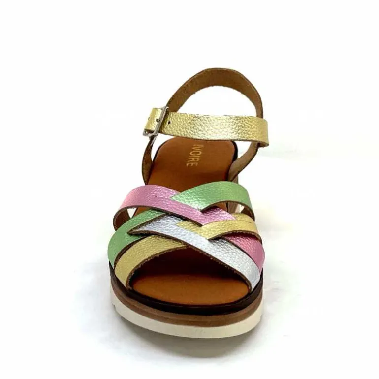 Ivoire0375a Sandales Compensées Ivoire Rene Cuir Métal Or Rose Vert Argent Cheap