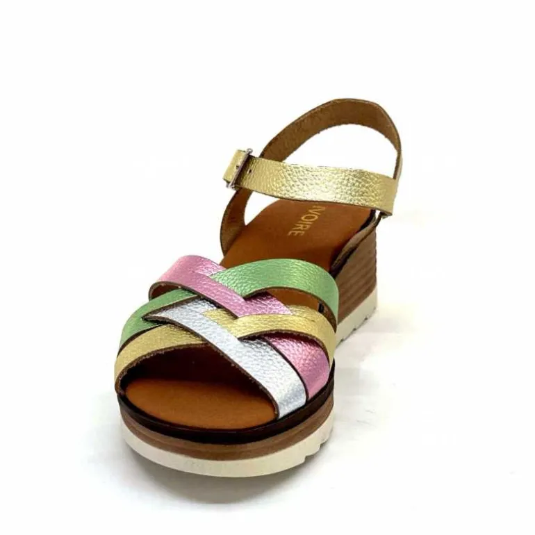 Ivoire0375a Sandales Compensées Ivoire Rene Cuir Métal Or Rose Vert Argent Cheap