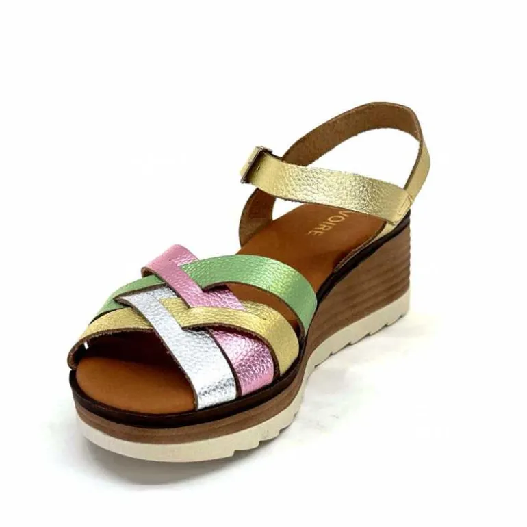 Ivoire0375a Sandales Compensées Ivoire Rene Cuir Métal Or Rose Vert Argent Cheap