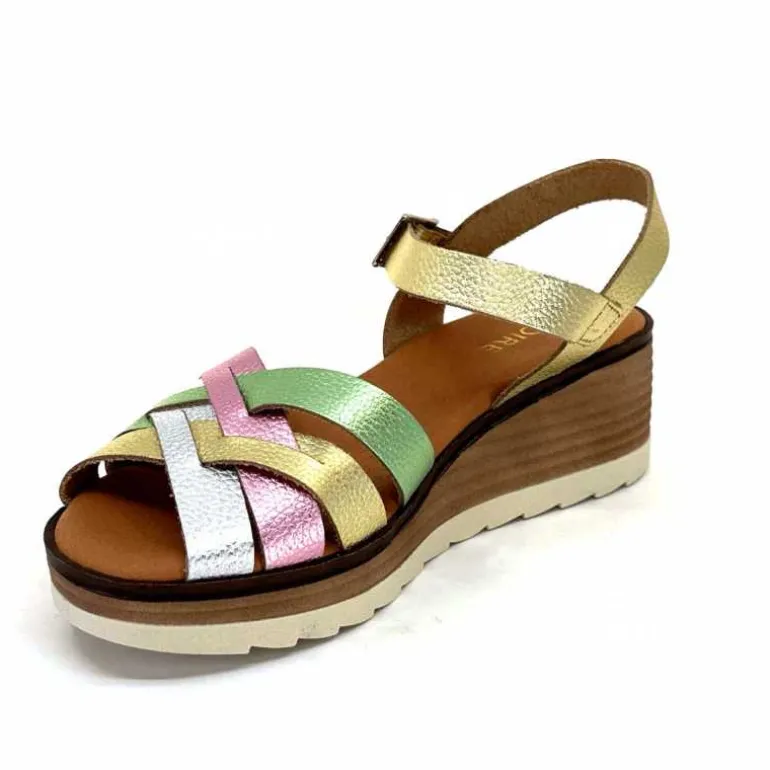 Ivoire0375a Sandales Compensées Ivoire Rene Cuir Métal Or Rose Vert Argent Cheap