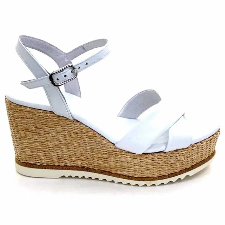 Nero Giardini Sandales Compensées NeroGiardini 410630 D7078 Cuir Raffia Blanc Flash Sale