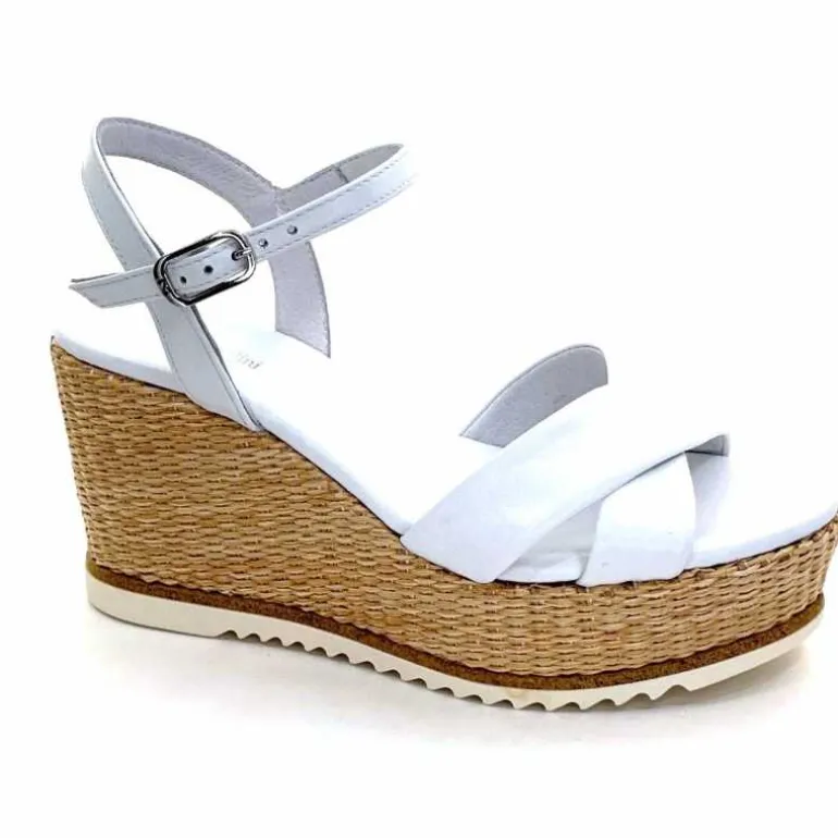 Nero Giardini Sandales Compensées NeroGiardini 410630 D7078 Cuir Raffia Blanc Flash Sale