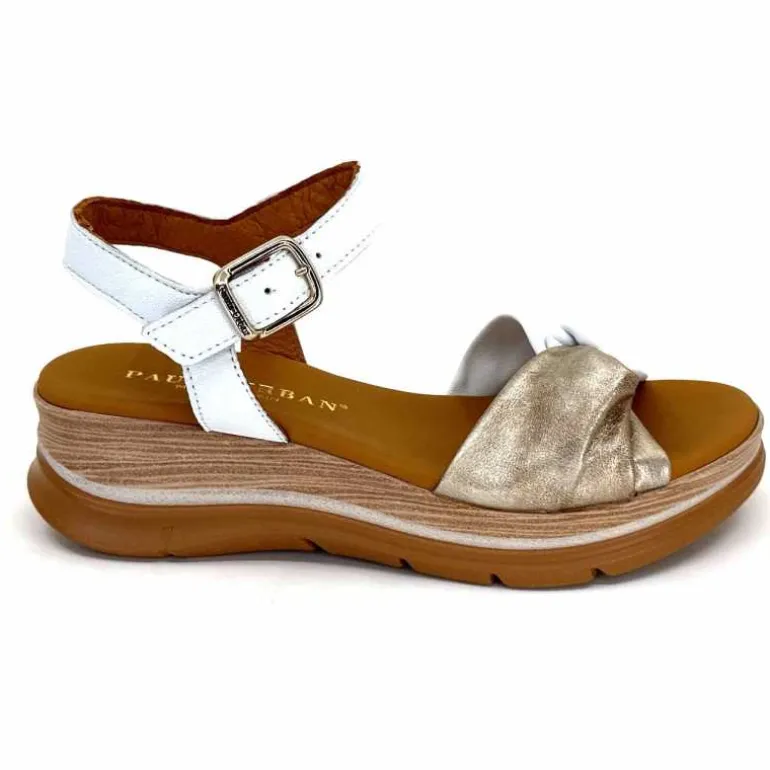 Paula Urban Sandales Compensées 24611 Cuir Platine Blanc Outlet