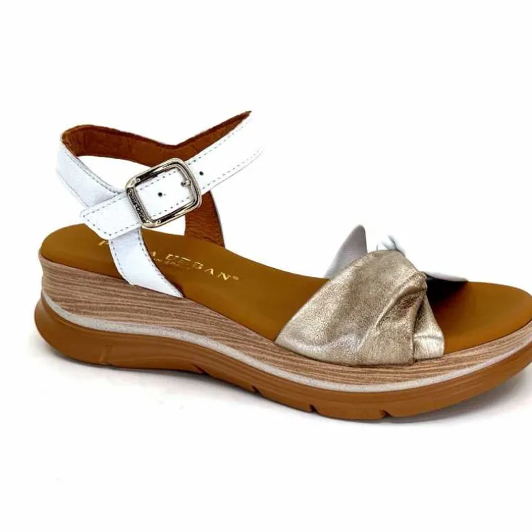 Paula Urban Sandales Compensées 24611 Cuir Platine Blanc Outlet