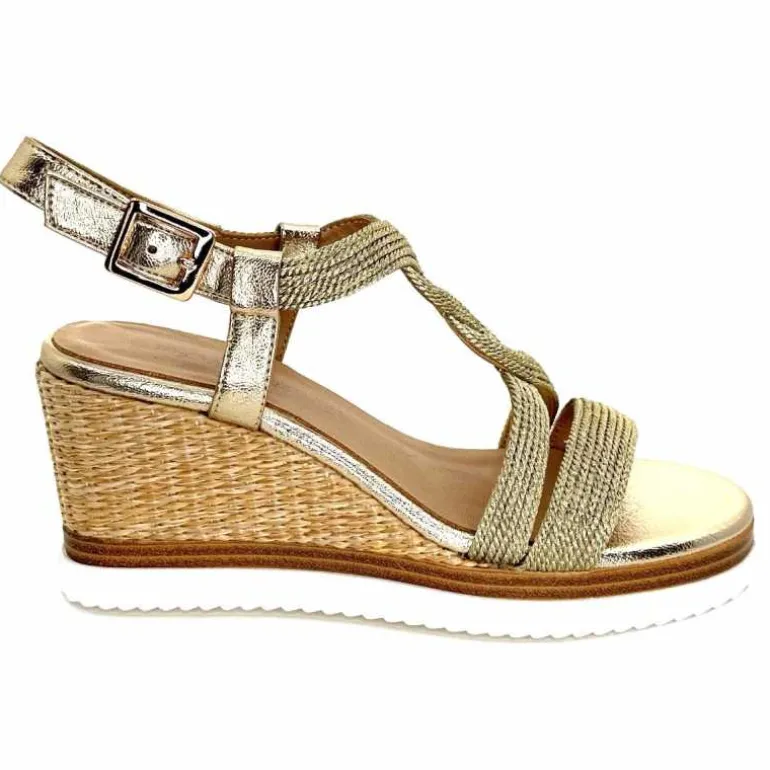 Regarde Le Ciel Sandales Compensées Madison 02 Cuir Textile Or Online