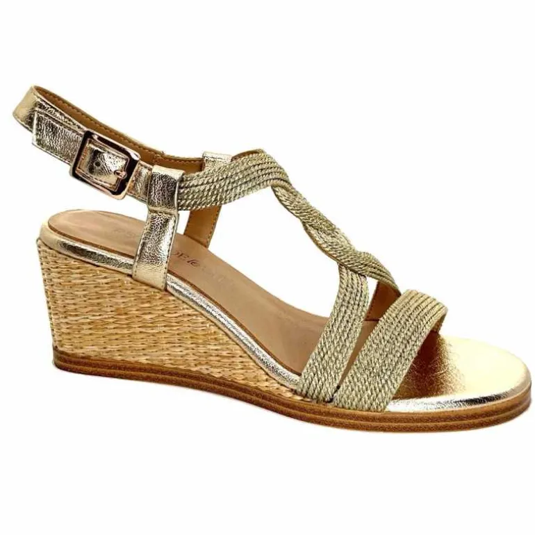 Regarde Le Ciel Sandales Compensées Madison 02 Cuir Textile Or Online