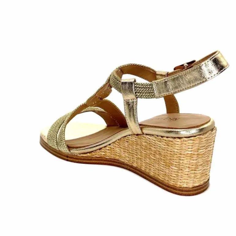 Regarde Le Ciel Sandales Compensées Madison 02 Cuir Textile Or Online