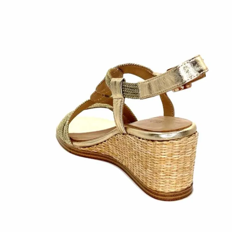 Regarde Le Ciel Sandales Compensées Madison 02 Cuir Textile Or Online