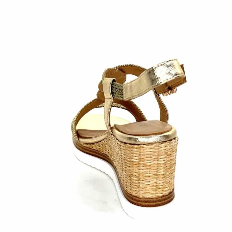 Regarde Le Ciel Sandales Compensées Madison 02 Cuir Textile Or Online