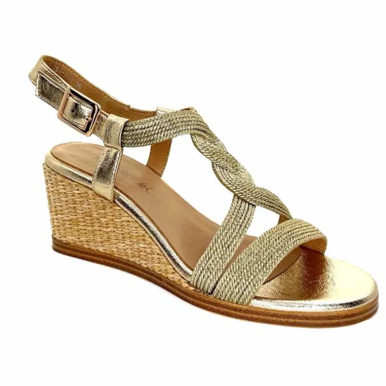 Regarde Le Ciel Sandales Compensées Madison 02 Cuir Textile Or Online
