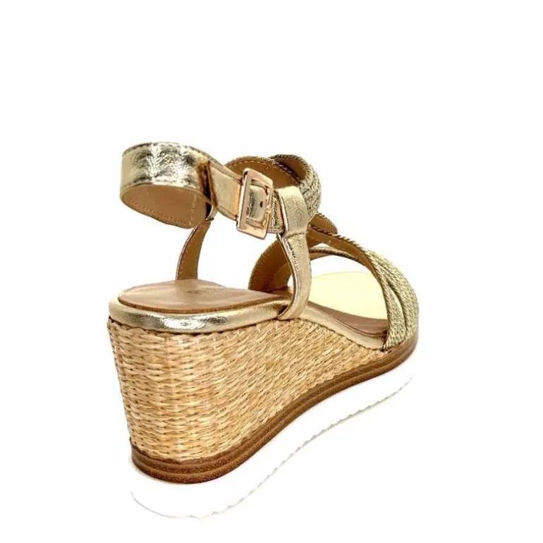 Regarde Le Ciel Sandales Compensées Madison 02 Cuir Textile Or Online