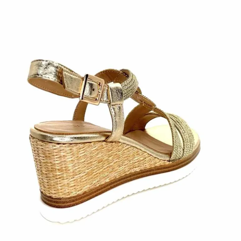 Regarde Le Ciel Sandales Compensées Madison 02 Cuir Textile Or Online