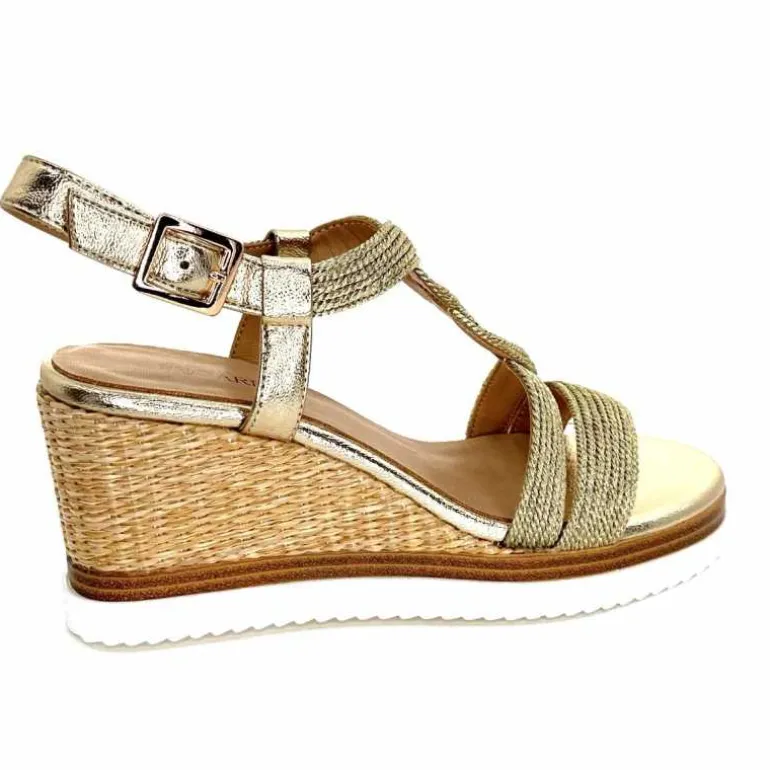 Regarde Le Ciel Sandales Compensées Madison 02 Cuir Textile Or Online