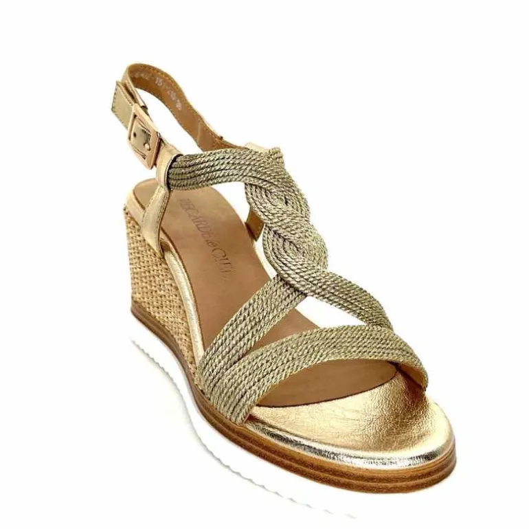 Regarde Le Ciel Sandales Compensées Madison 02 Cuir Textile Or Online