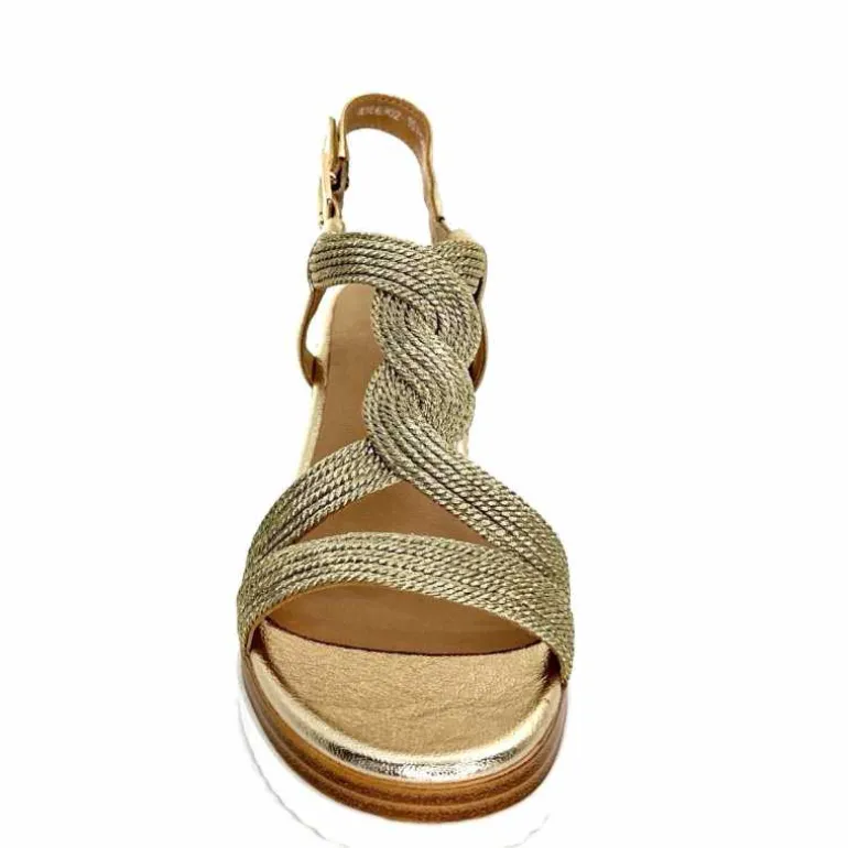 Regarde Le Ciel Sandales Compensées Madison 02 Cuir Textile Or Online