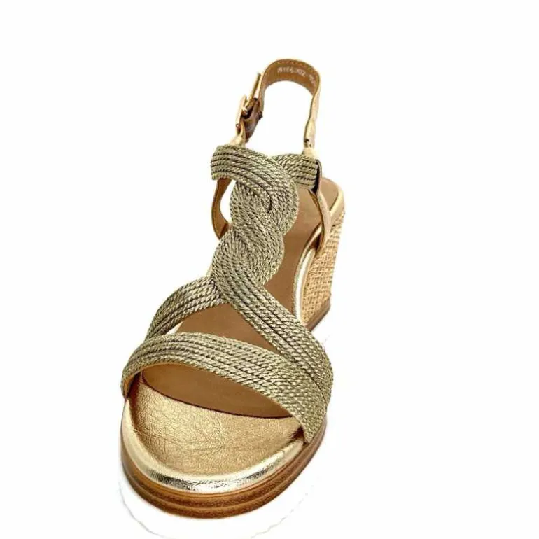 Regarde Le Ciel Sandales Compensées Madison 02 Cuir Textile Or Online