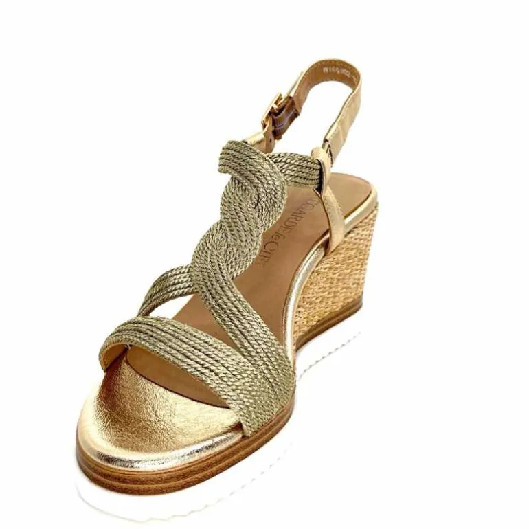 Regarde Le Ciel Sandales Compensées Madison 02 Cuir Textile Or Online