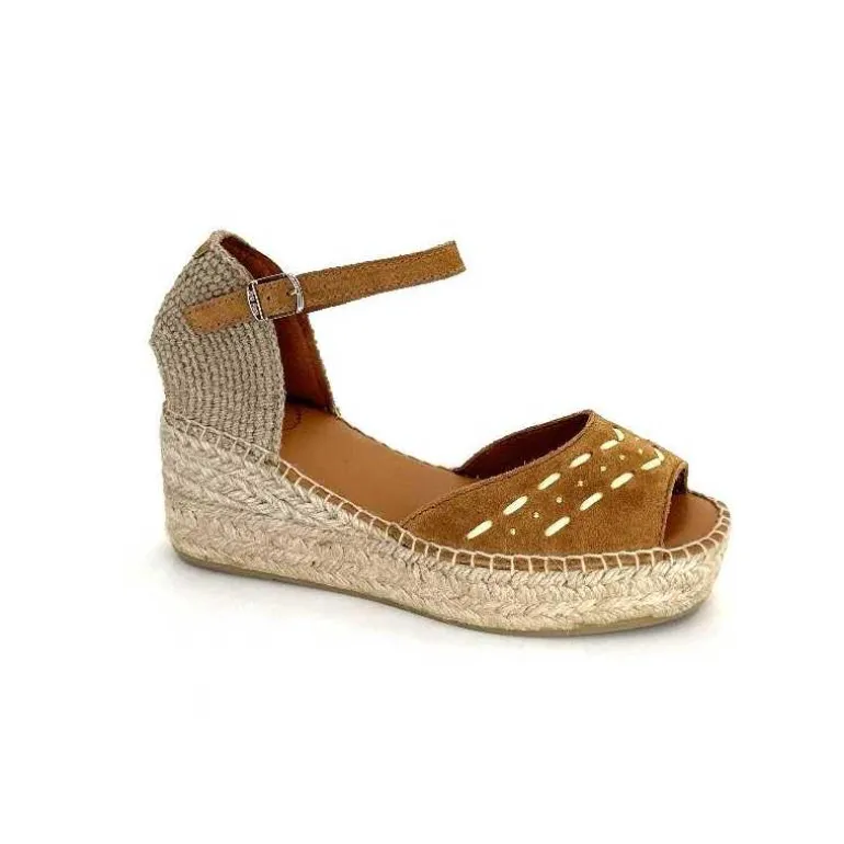 Toni Pons Sandales Compensées Ingrid Daim Raffia Marron Flash Sale