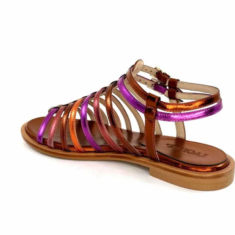 ivoire-395 Sandales Plate Ivoire E10433 Neopolis Cuir Métal Fuchsia Orange Clearance