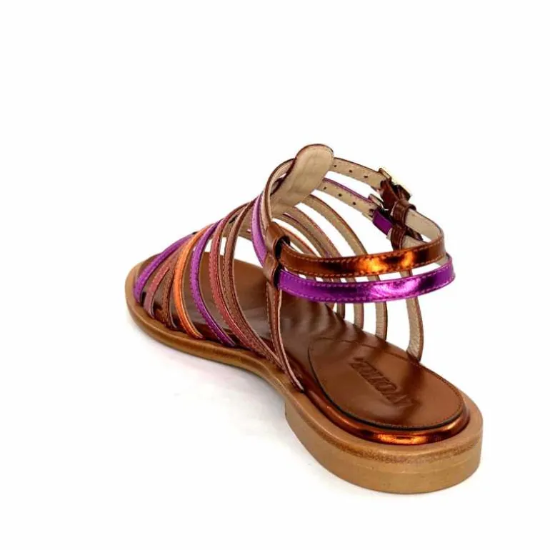 ivoire-395 Sandales Plate Ivoire E10433 Neopolis Cuir Métal Fuchsia Orange Clearance