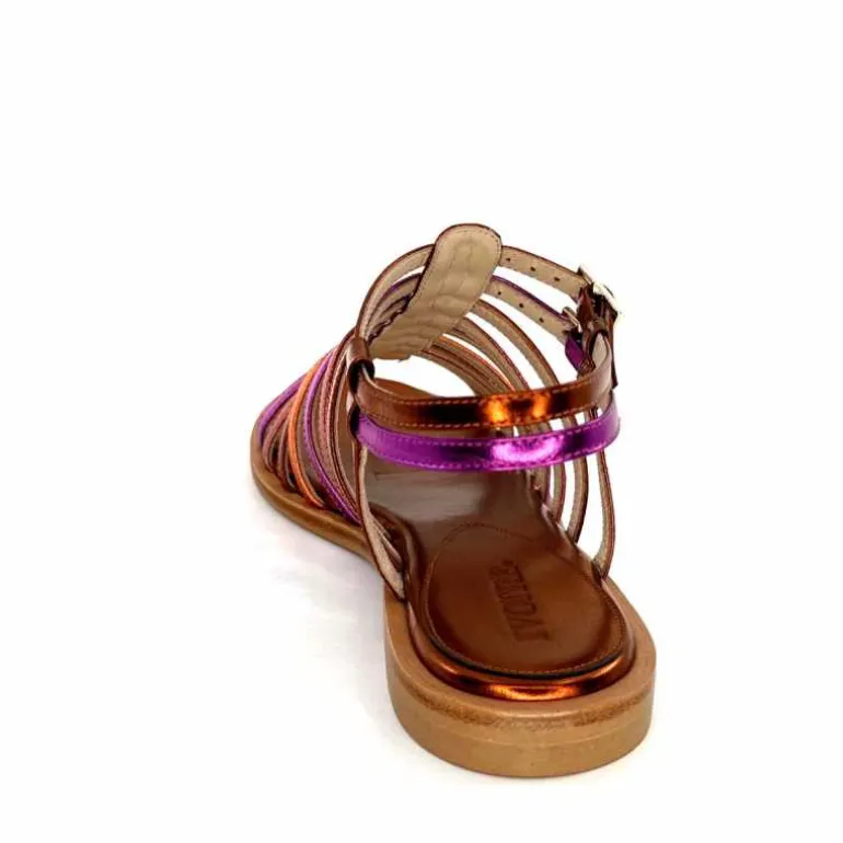 ivoire-395 Sandales Plate Ivoire E10433 Neopolis Cuir Métal Fuchsia Orange Clearance