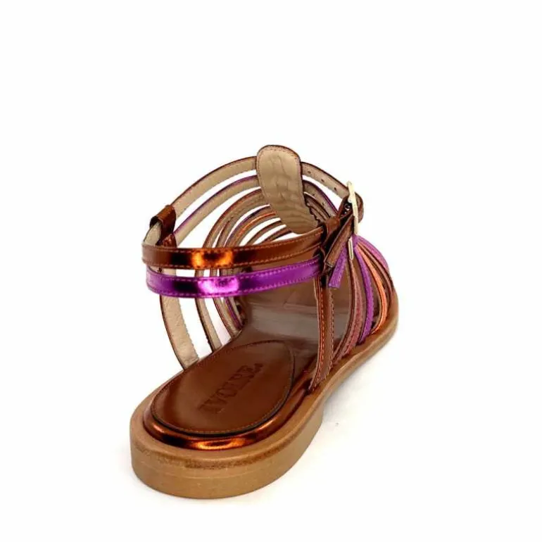 ivoire-395 Sandales Plate Ivoire E10433 Neopolis Cuir Métal Fuchsia Orange Clearance