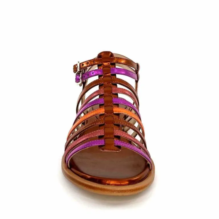 ivoire-395 Sandales Plate Ivoire E10433 Neopolis Cuir Métal Fuchsia Orange Clearance