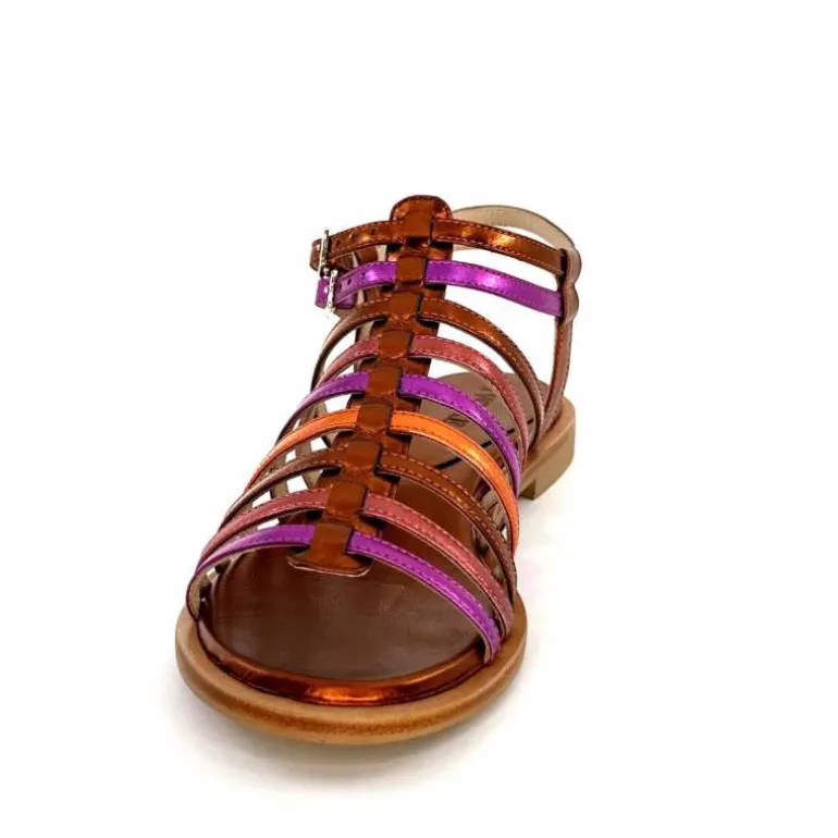 ivoire-395 Sandales Plate Ivoire E10433 Neopolis Cuir Métal Fuchsia Orange Clearance