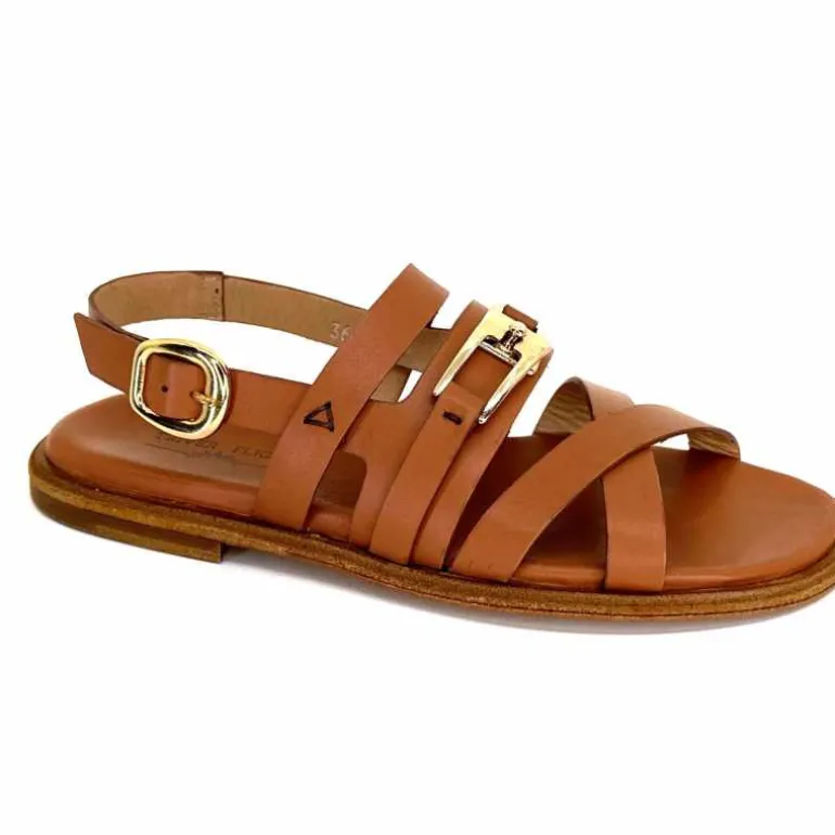 Triver Flight Sandales Plate 725.09 Cuir Marron Clearance