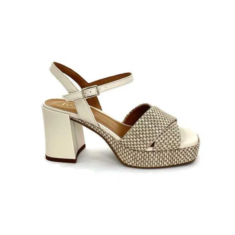 Ivoire0551 Sandales Plateforme à Talon Ivoire 2150 Cuir Raffia Beige Hot