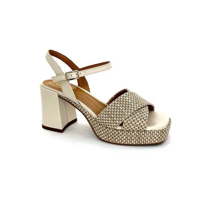Ivoire0551 Sandales Plateforme à Talon Ivoire 2150 Cuir Raffia Beige Hot