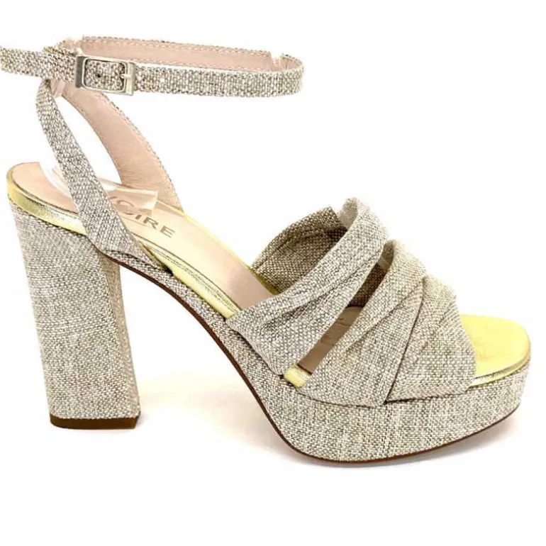 Ivoire0376 Sandales Plateforme à Talon Ivoire 55908 Textile Or Beige Shop