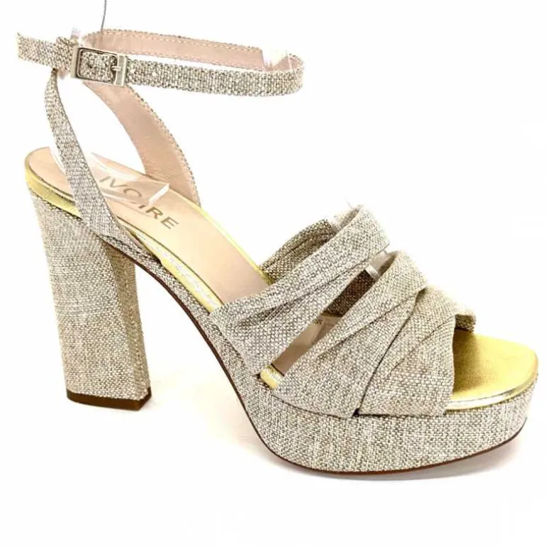 Ivoire0376 Sandales Plateforme à Talon Ivoire 55908 Textile Or Beige Shop