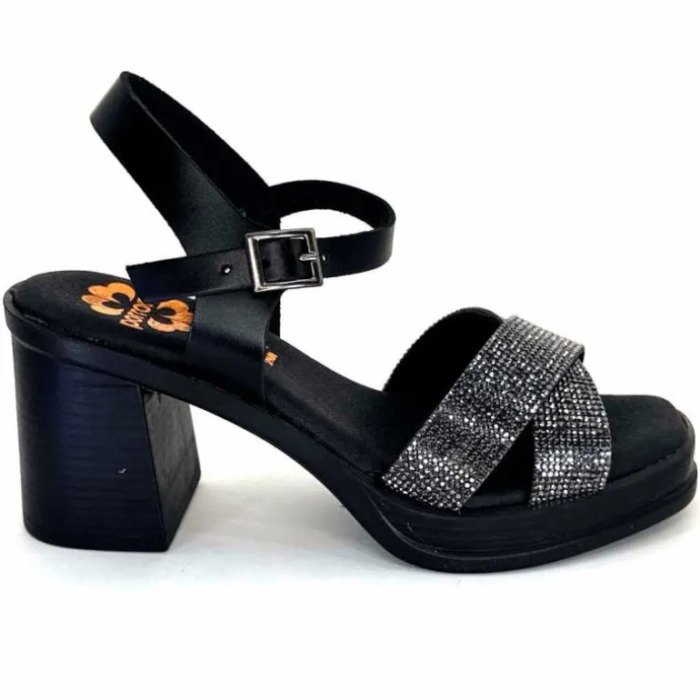 Porronet Sandales Plateforme à Talon Fi 2973 Cuir Strass Noir Outlet