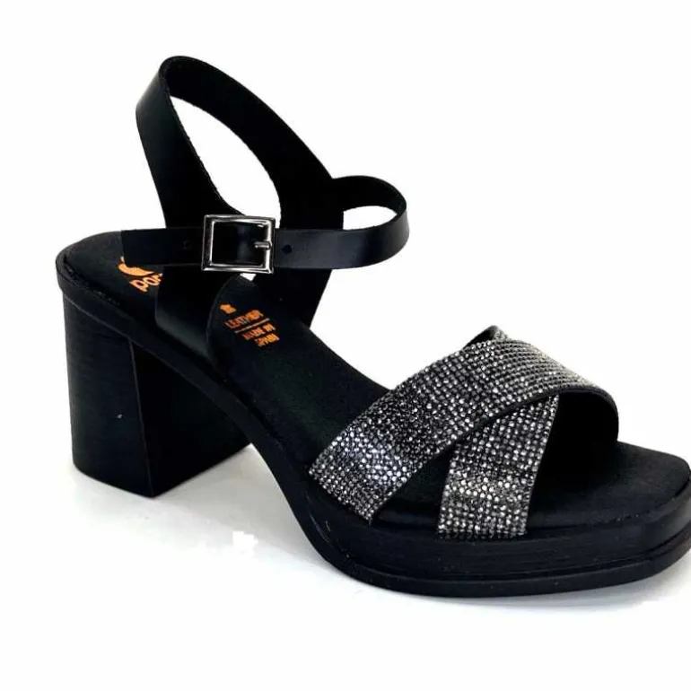 Porronet Sandales Plateforme à Talon Fi 2973 Cuir Strass Noir Outlet