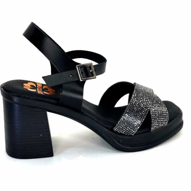 Porronet Sandales Plateforme à Talon Fi 2973 Cuir Strass Noir Outlet