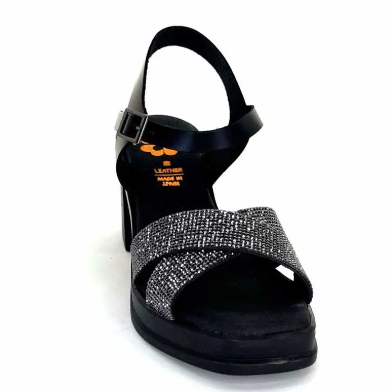 Porronet Sandales Plateforme à Talon Fi 2973 Cuir Strass Noir Outlet